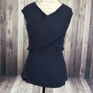 Theory Ribbed Navy Wrapped Top